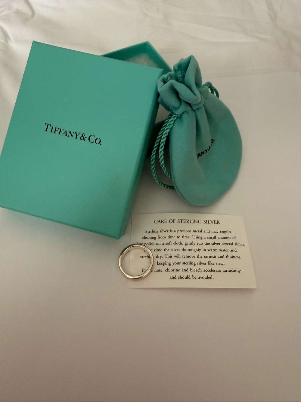 Tiffany & Co. Sterling Silver Band with Signature Robin's-Egg Blue Box & Pouch